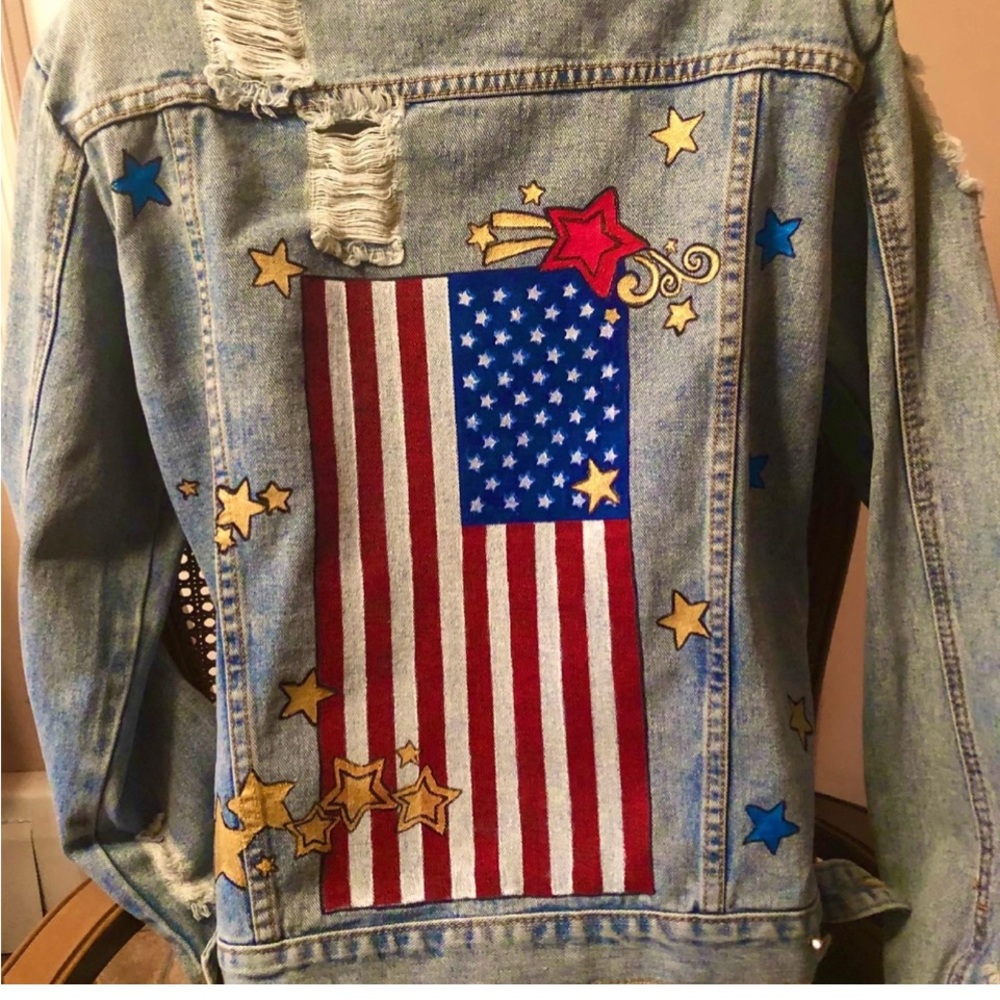 American Stars and Stripes hand painted Denim Jacket. Think 4th of July
